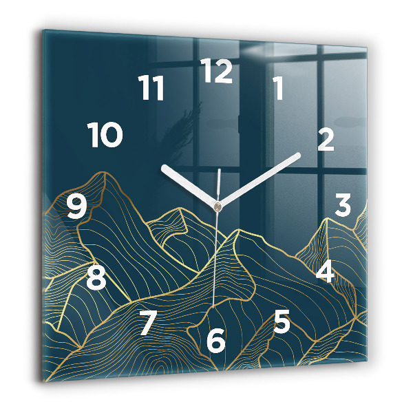 Square glass wall clock Sketch of the mountains