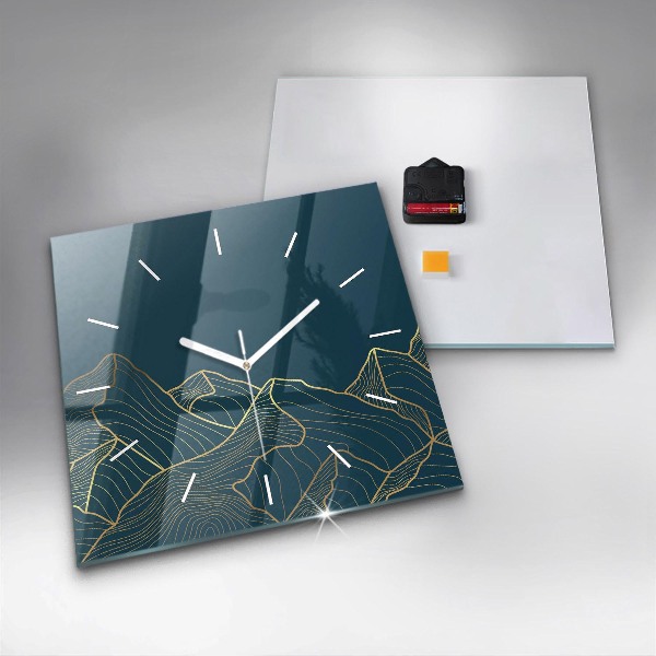 Square glass wall clock Sketch of the mountains