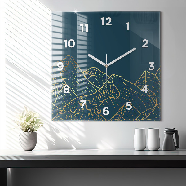 Square glass wall clock Sketch of the mountains