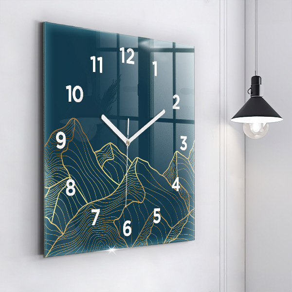 Square glass wall clock Sketch of the mountains
