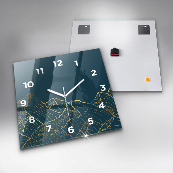 Square glass wall clock Sketch of the mountains