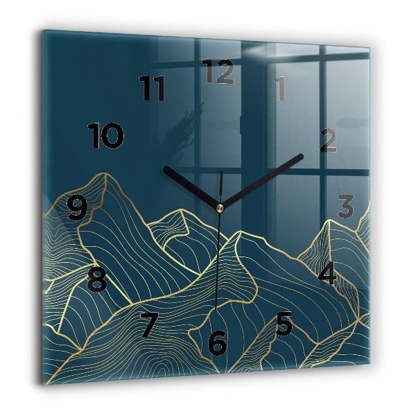 Square glass wall clock Sketch of the mountains