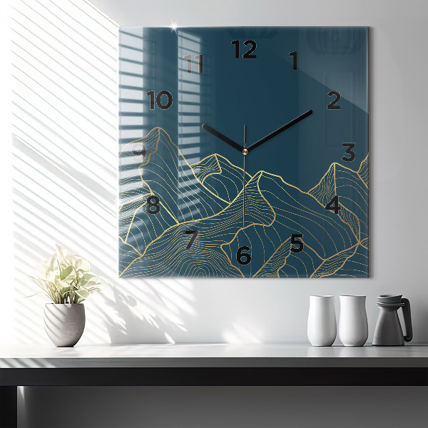Square glass wall clock Sketch of the mountains
