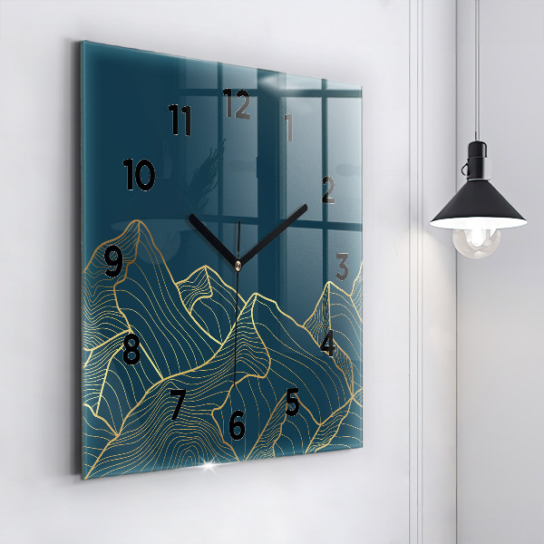 Square glass wall clock Sketch of the mountains