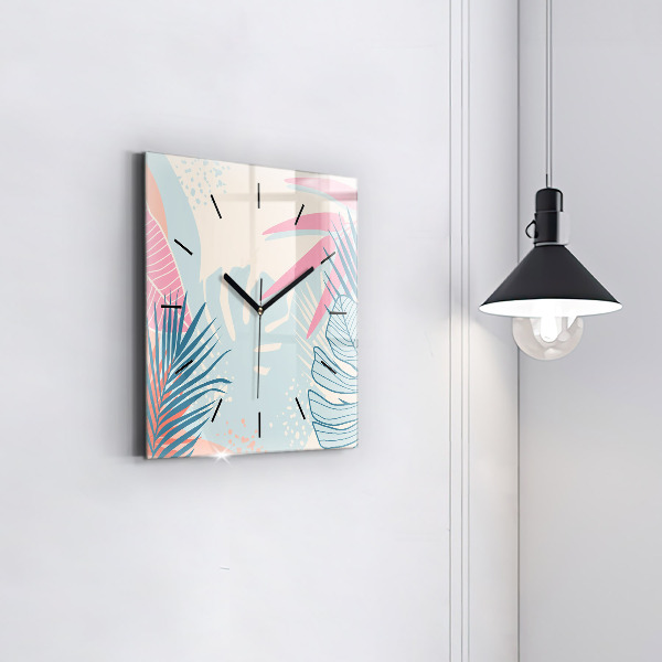 Square glass wall clock Pastel Leaves – Tropics