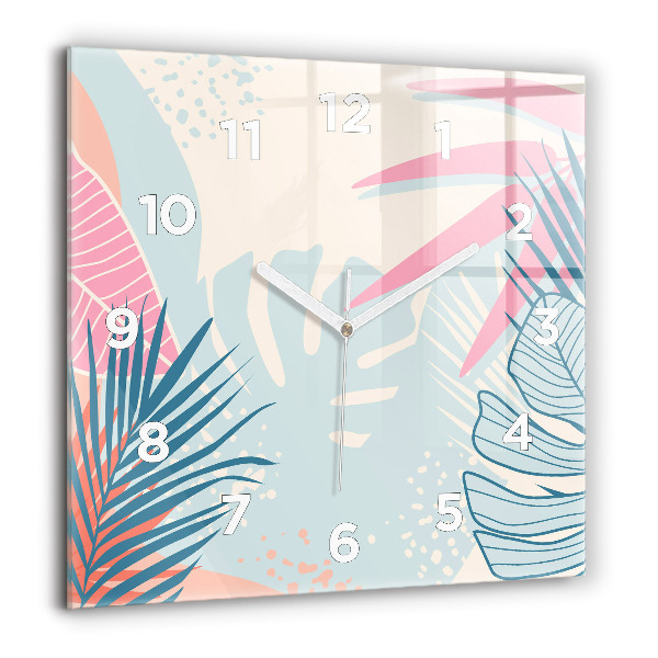 Square glass wall clock Pastel Leaves – Tropics