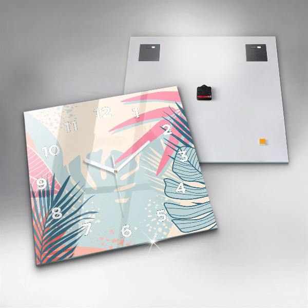 Square glass wall clock Pastel Leaves – Tropics