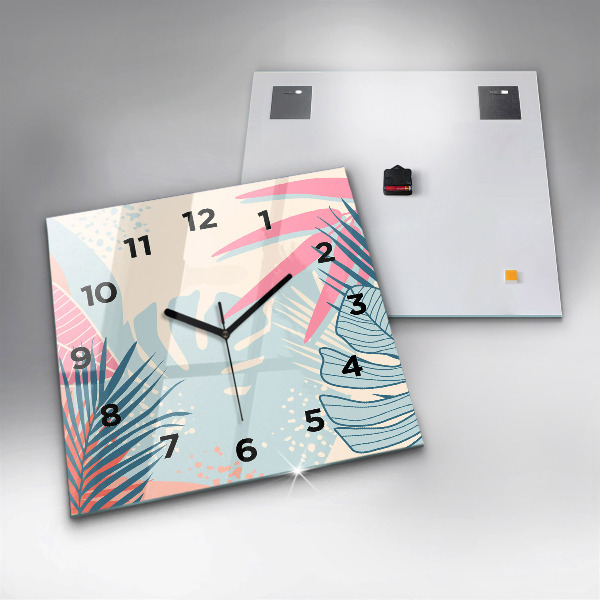 Square glass wall clock Pastel Leaves – Tropics