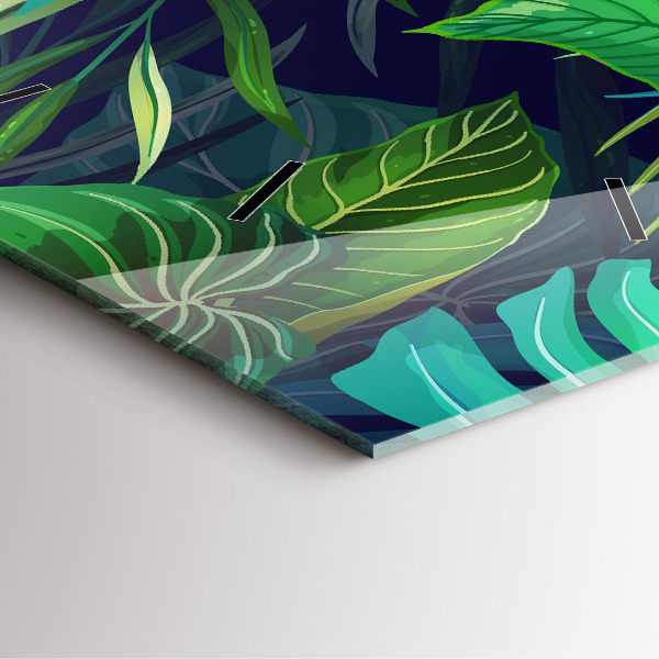 Square glass wall clock Exotic leaves