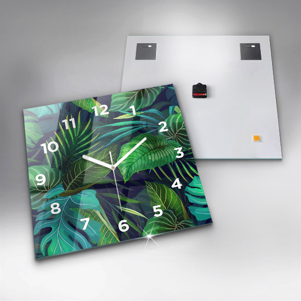 Square glass wall clock Exotic leaves