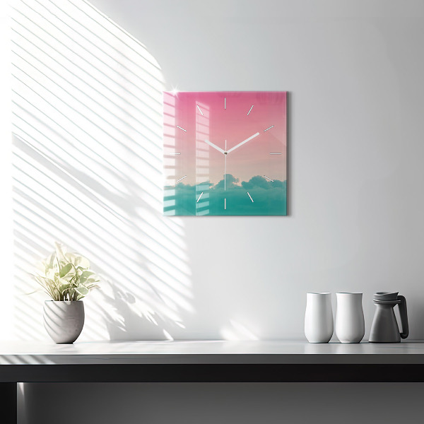 Square glass wall clock Sky and mountain gradient