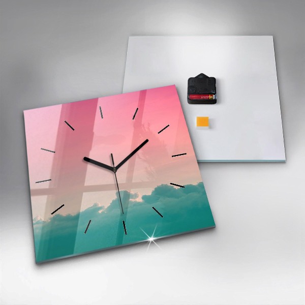 Square glass wall clock Sky and mountain gradient