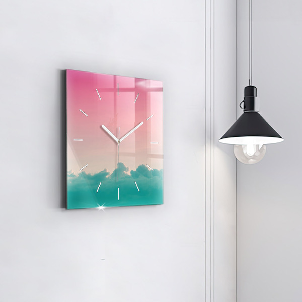 Square glass wall clock Sky and mountain gradient