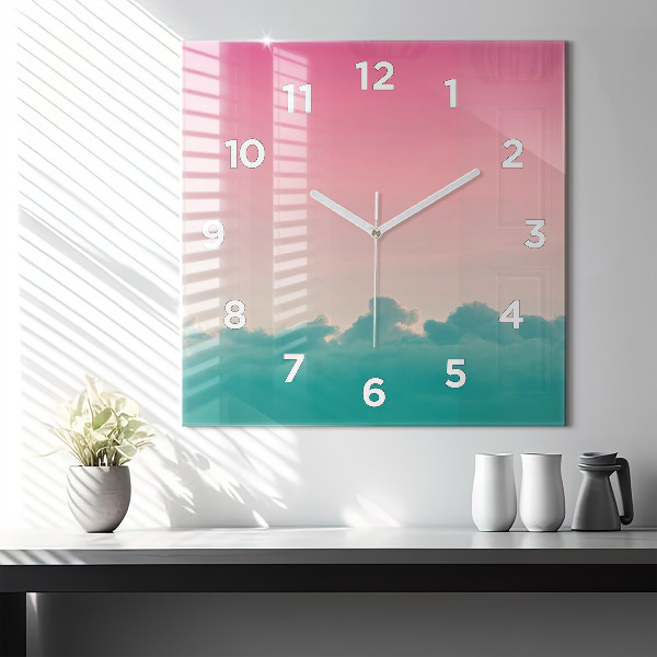 Square glass wall clock Sky and mountain gradient