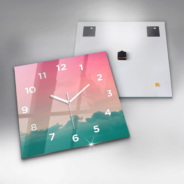 Square glass wall clock Sky and mountain gradient