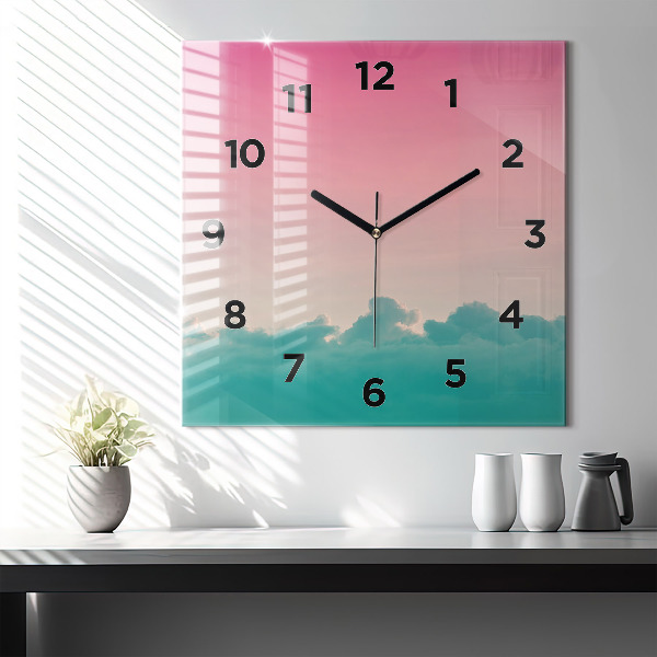 Square glass wall clock Sky and mountain gradient