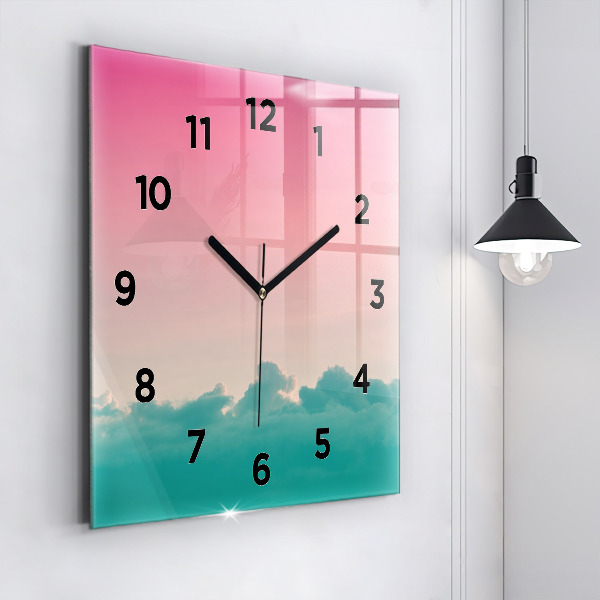 Square glass wall clock Sky and mountain gradient