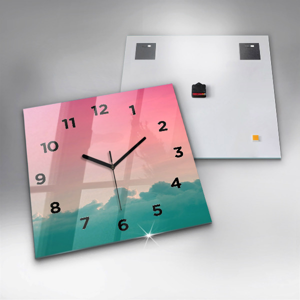 Square glass wall clock Sky and mountain gradient
