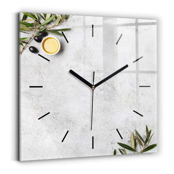 Square glass wall clock Minimalist olives