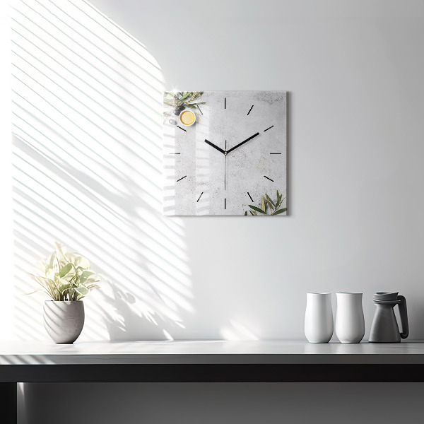 Square glass wall clock Minimalist olives