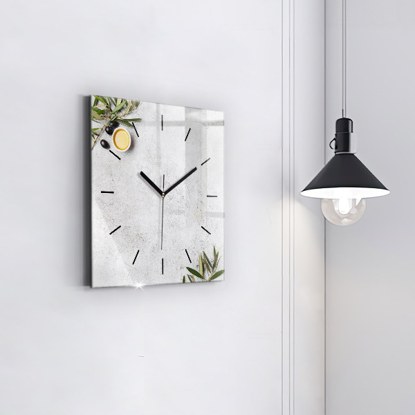 Square glass wall clock Minimalist olives