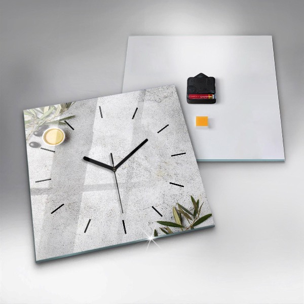 Square glass wall clock Minimalist olives