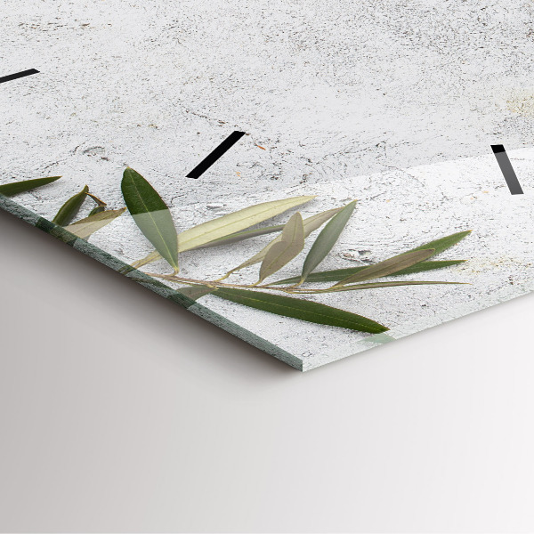Square glass wall clock Minimalist olives