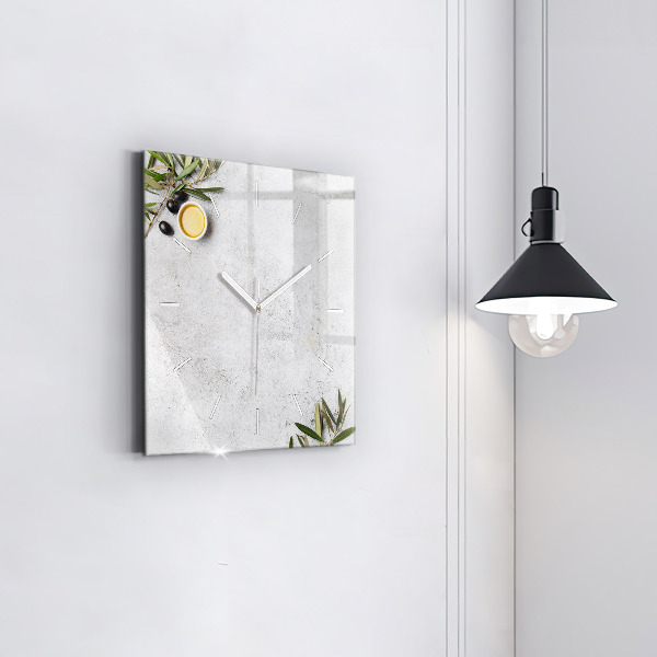 Square glass wall clock Minimalist olives