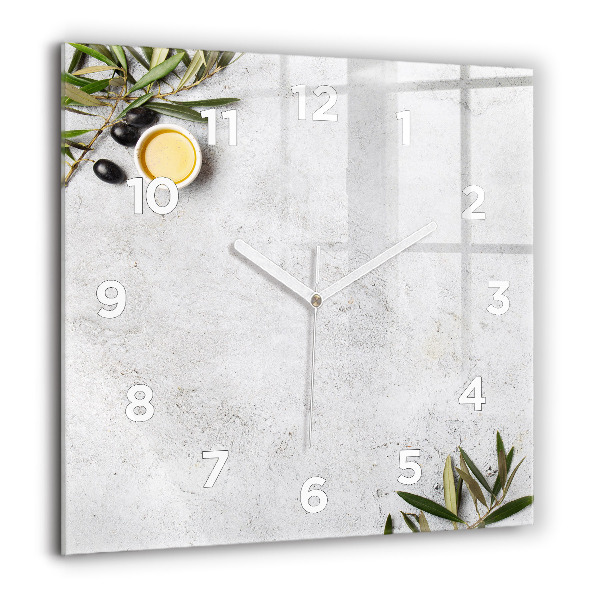 Square glass wall clock Minimalist olives