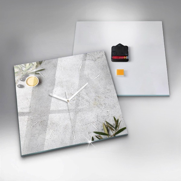 Square glass wall clock Minimalist olives