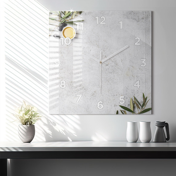 Square glass wall clock Minimalist olives