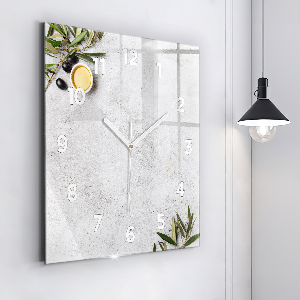 Square glass wall clock Minimalist olives