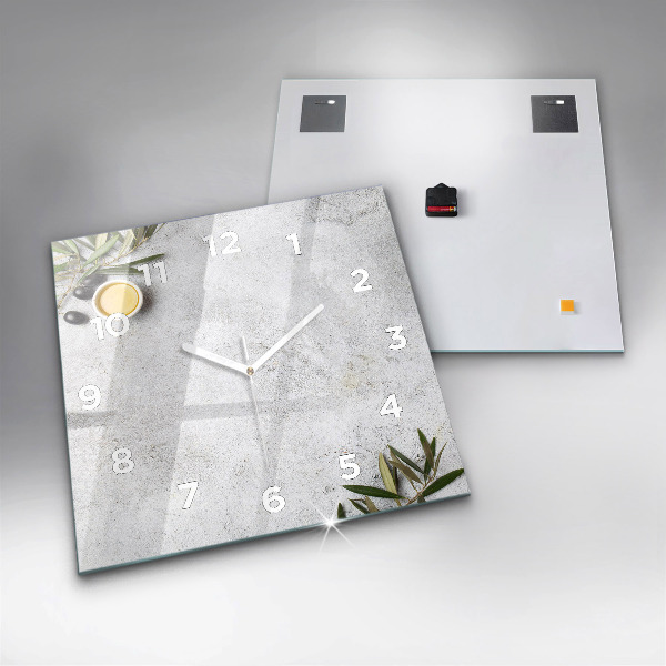 Square glass wall clock Minimalist olives
