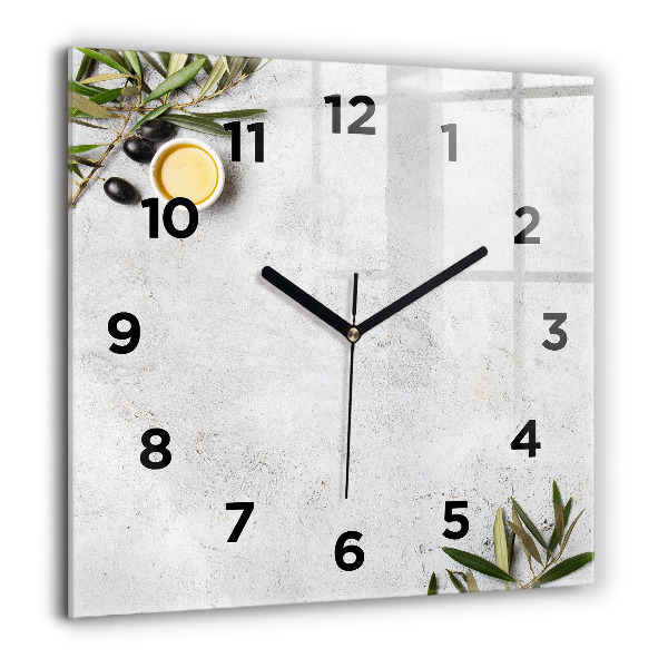 Square glass wall clock Minimalist olives