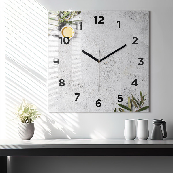 Square glass wall clock Minimalist olives