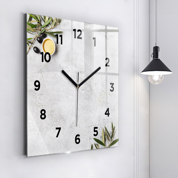 Square glass wall clock Minimalist olives