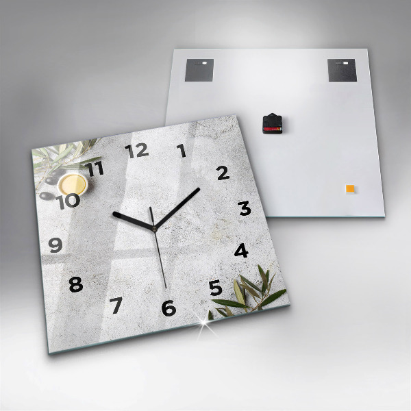 Square glass wall clock Minimalist olives
