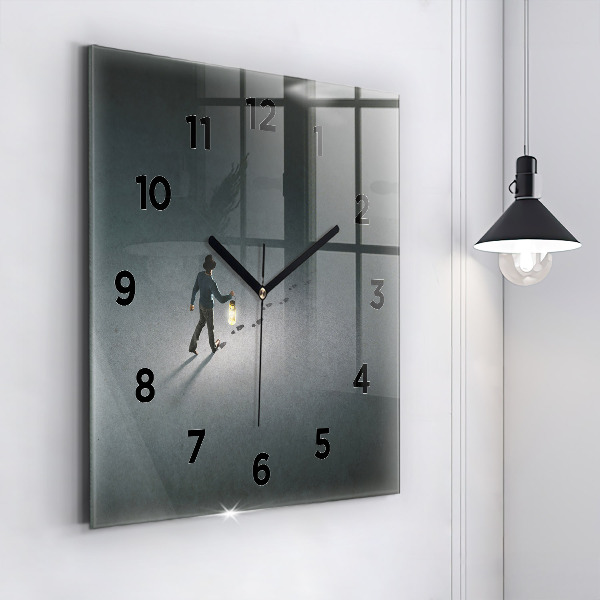 Square glass wall clock Wanderer in the Dark