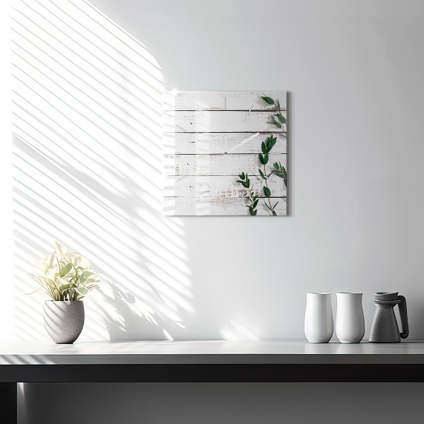 Square glass wall clock Light wooden boards