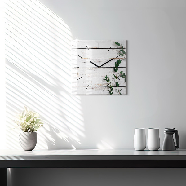 Square glass wall clock Light wooden boards