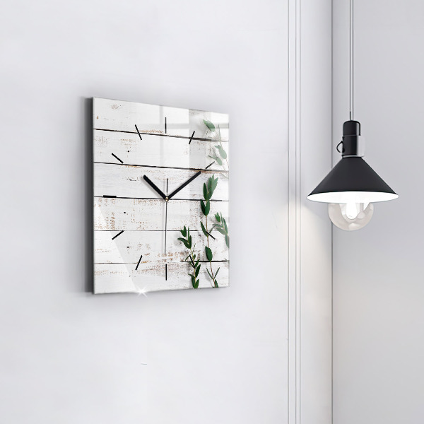 Square glass wall clock Light wooden boards