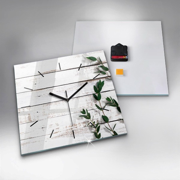 Square glass wall clock Light wooden boards