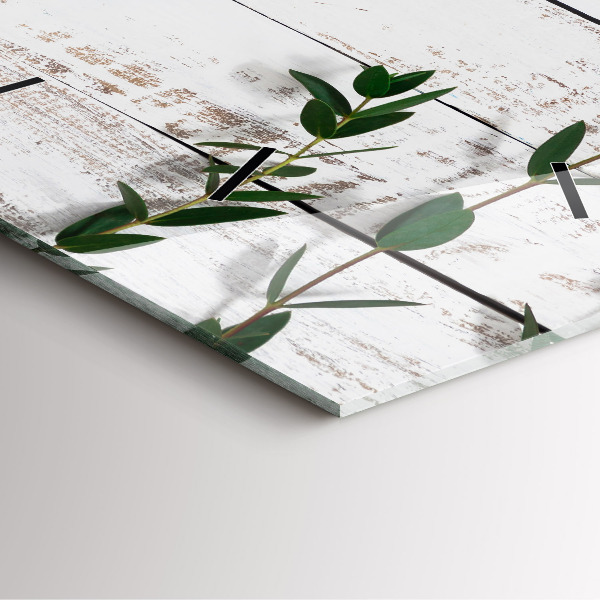 Square glass wall clock Light wooden boards