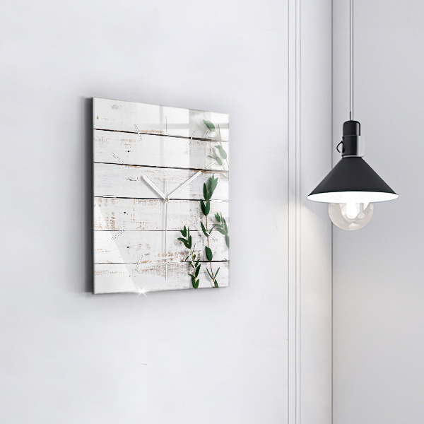 Square glass wall clock Light wooden boards