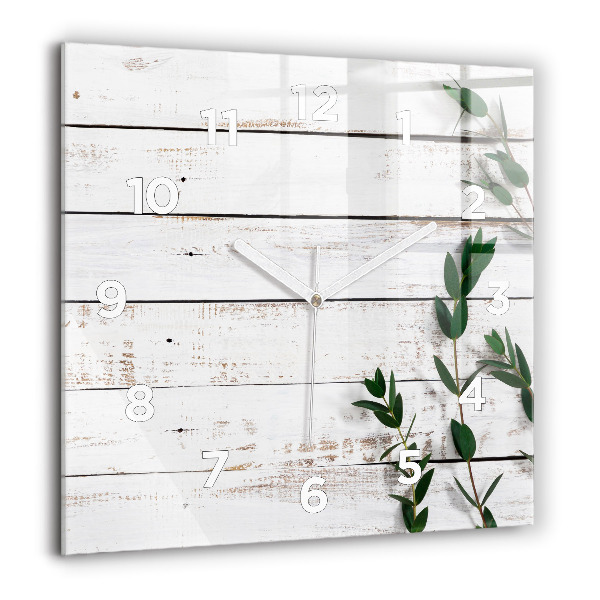 Square glass wall clock Light wooden boards