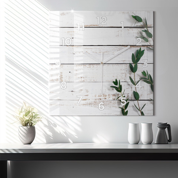 Square glass wall clock Light wooden boards