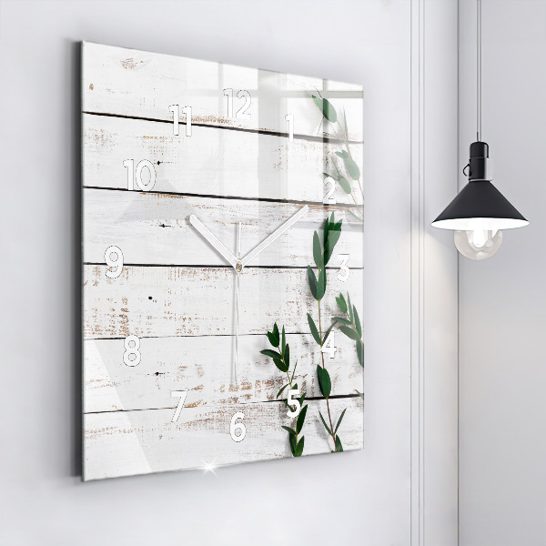 Square glass wall clock Light wooden boards