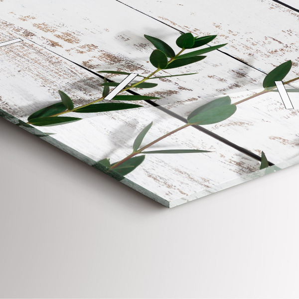 Square glass wall clock Light wooden boards