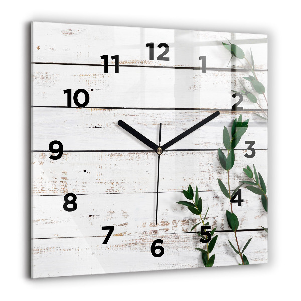 Square glass wall clock Light wooden boards