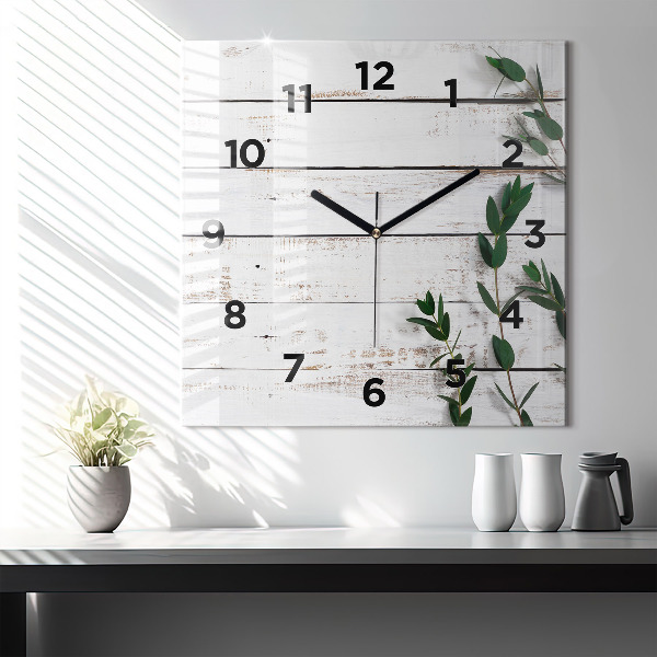 Square glass wall clock Light wooden boards